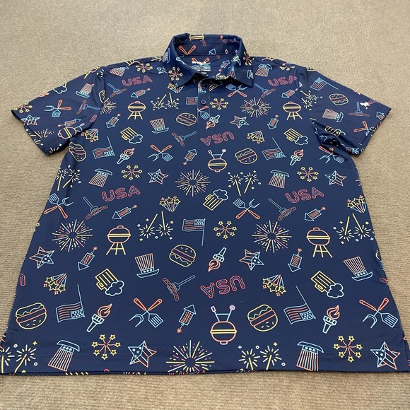 Other - Birdie Bound Polo Shirt Mens Medium Blue USA Patriotic 4th of July Golf BBQ Star